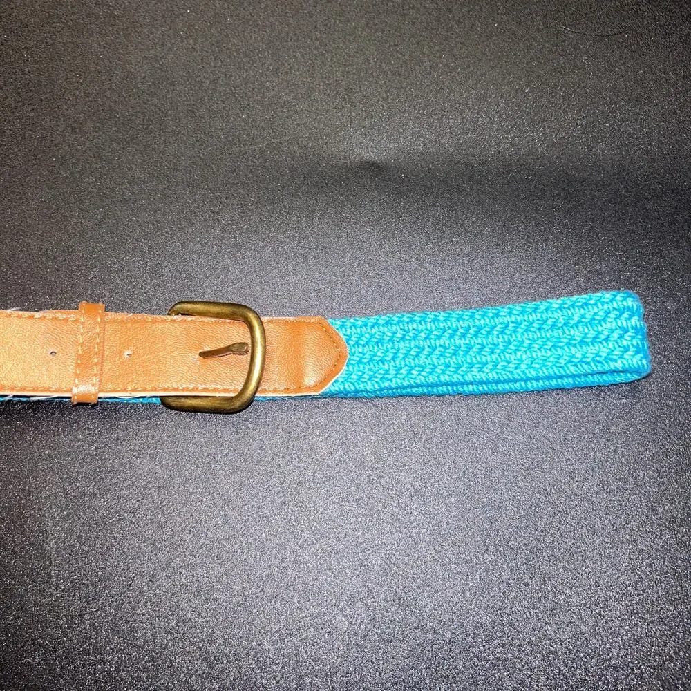 Blue Woven Brown Faux Leather Adjustable Belt Women's Size 14